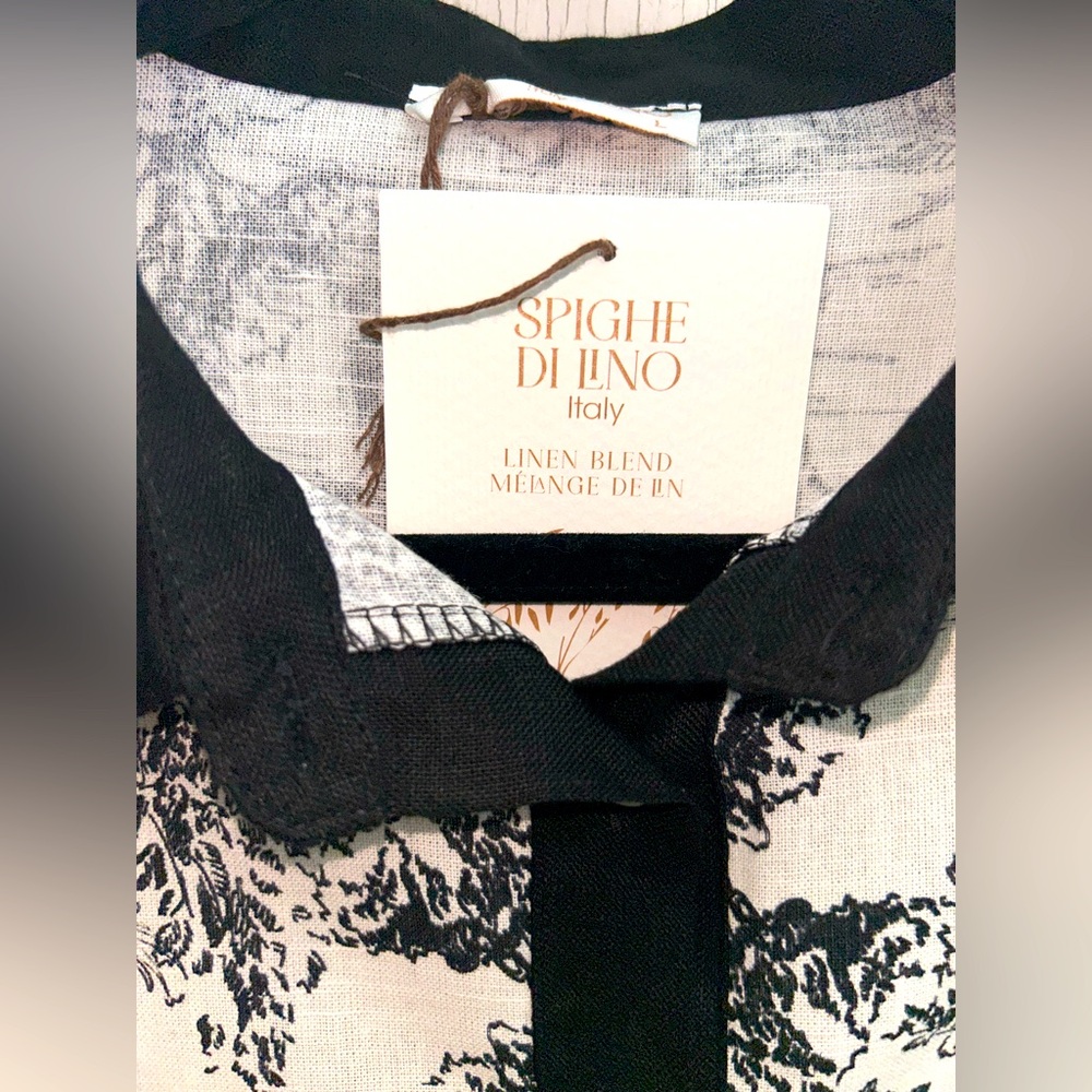 🖤SPIGHE DI LINO Italy Linen Blend Elbow Sleeve Toile
Print Mini Shirt Dress🖤 - Picture 6 of 9